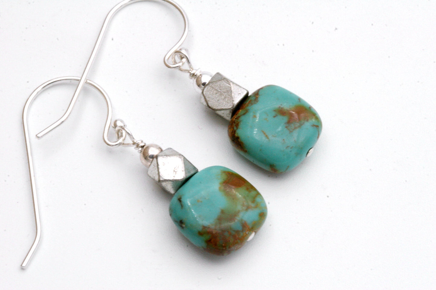 Square Turquoise earrings with Sterling Silver