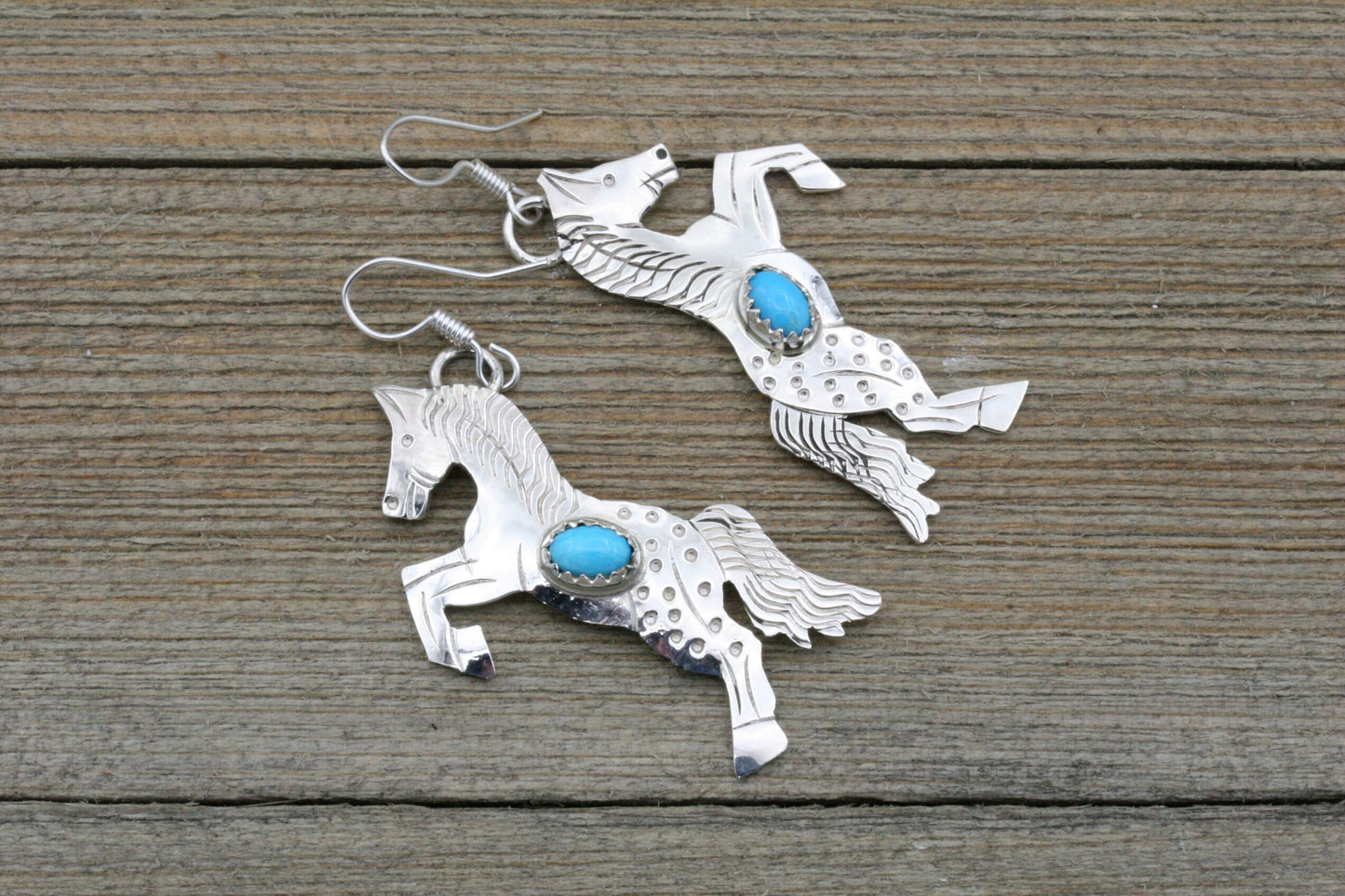 Sleeping Beauty Turquoise and Sterling Silver Horse Earrings