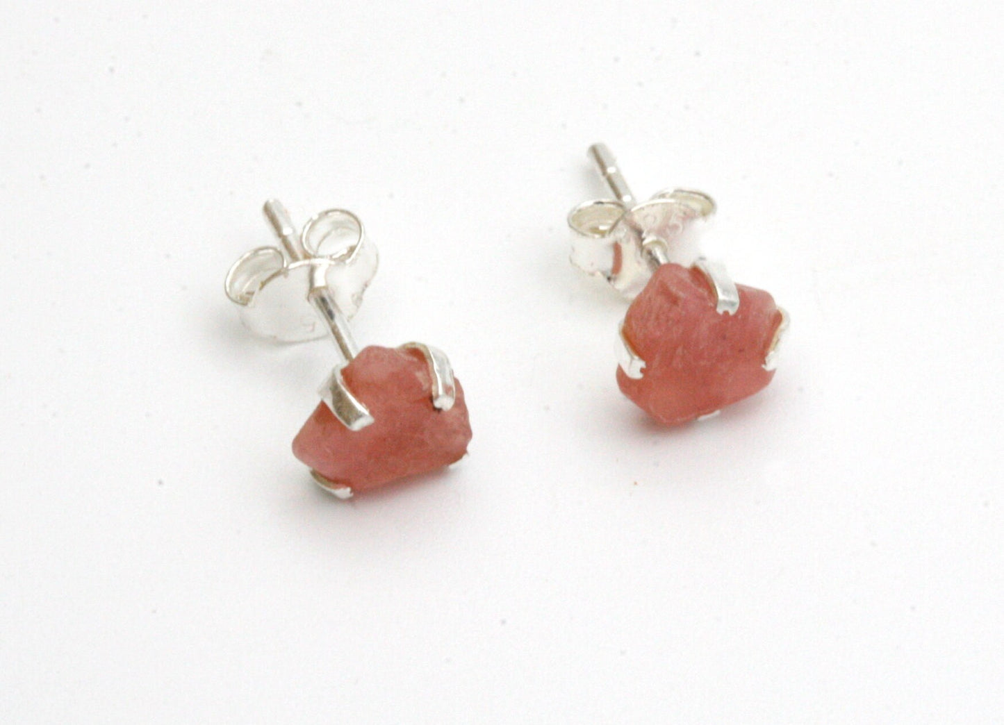 Raw Rhodochrosite Stud Earrings