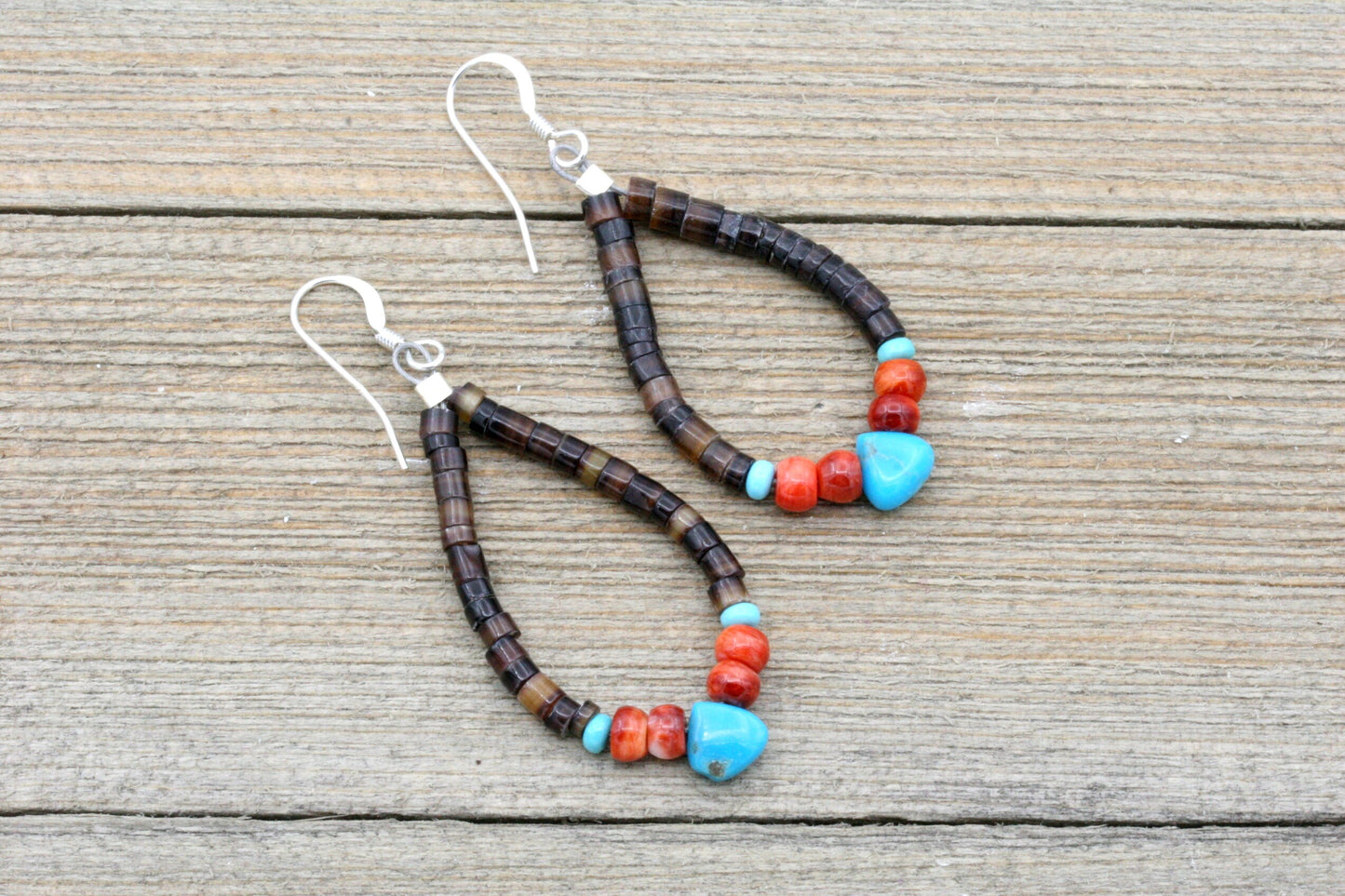 Southwestern Hoop Earrings with Turquoise and Coral