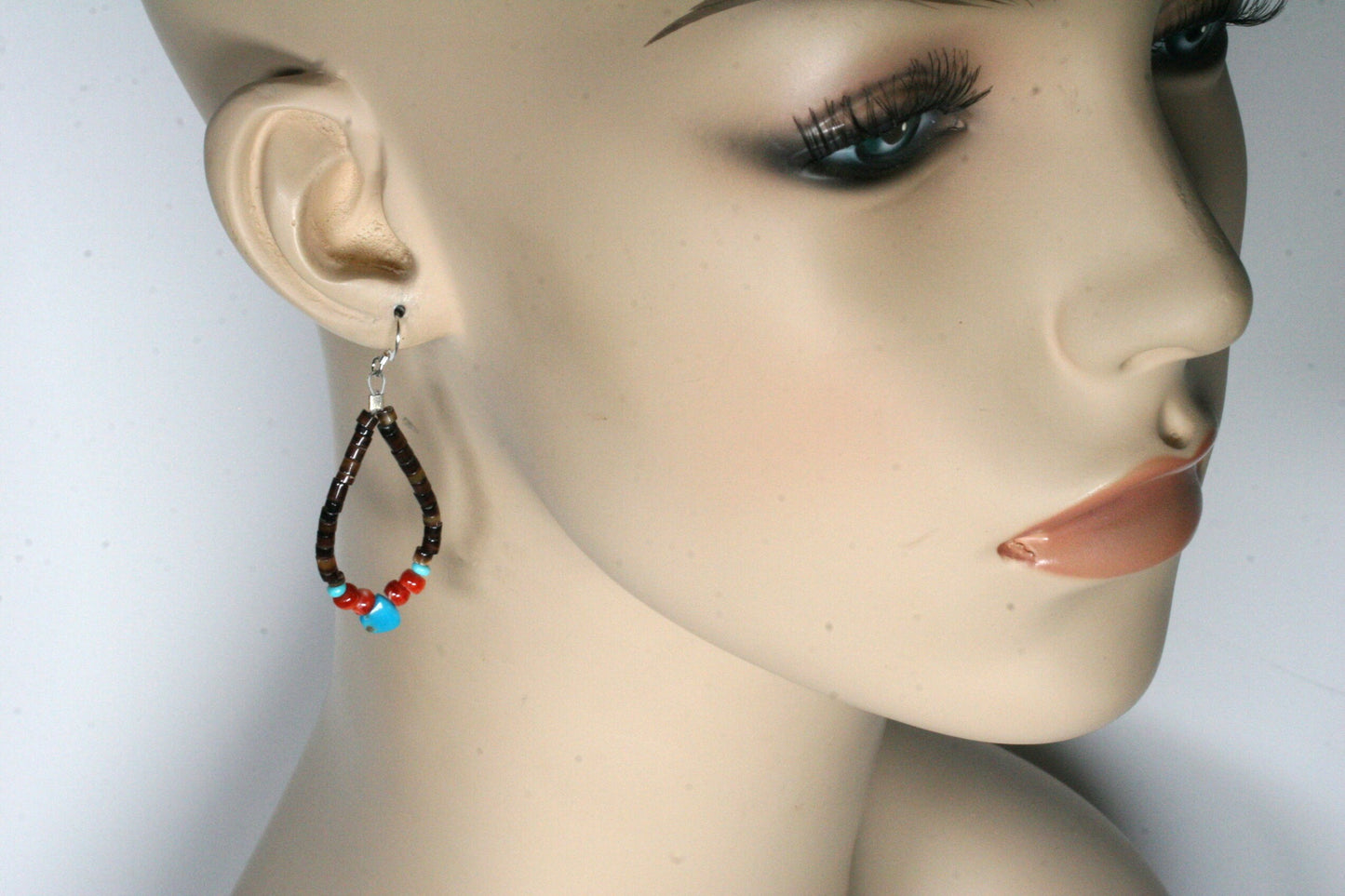 Southwestern Hoop Earrings with Turquoise and Coral
