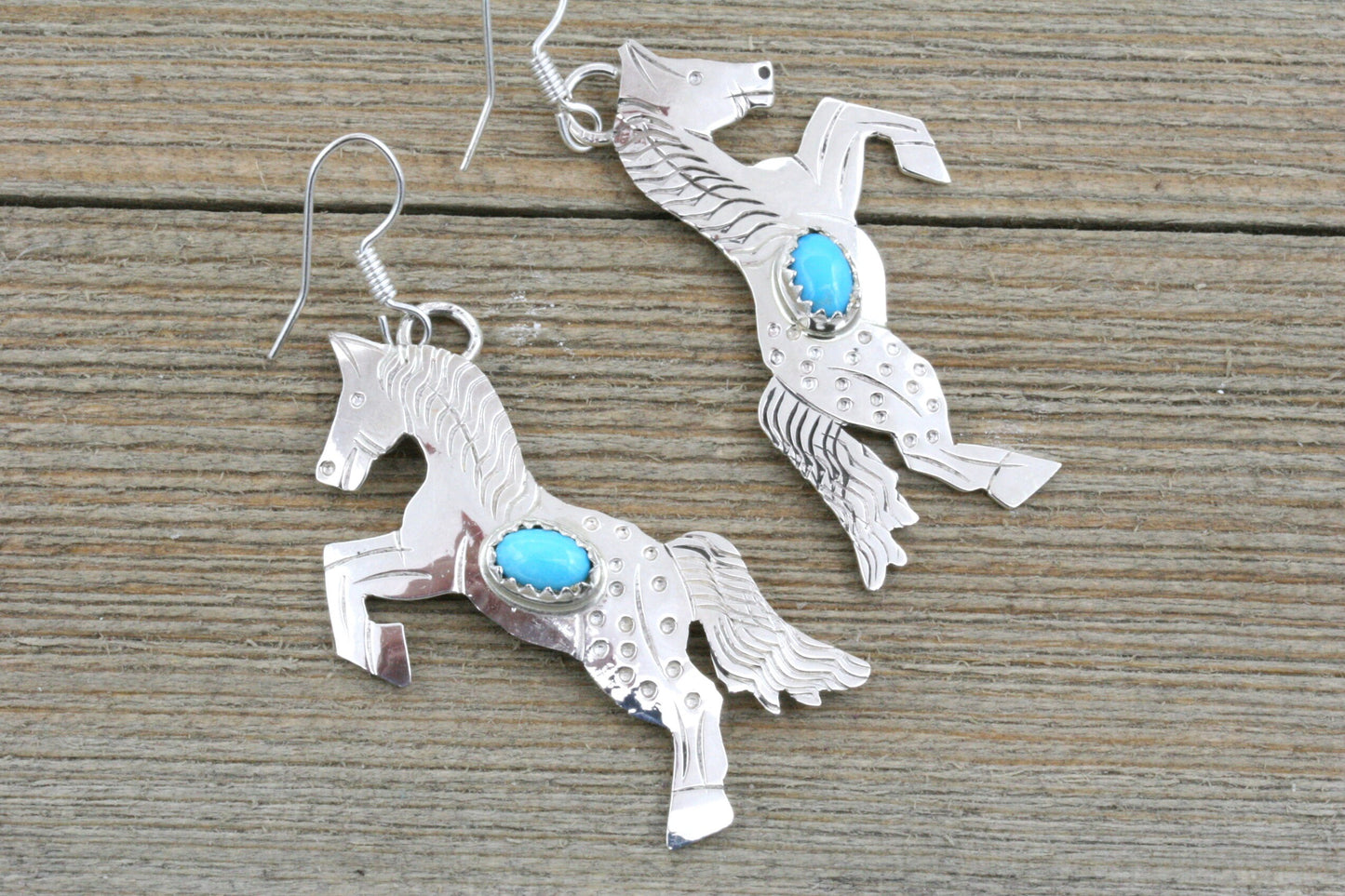 Sleeping Beauty Turquoise and Sterling Silver Horse Earrings