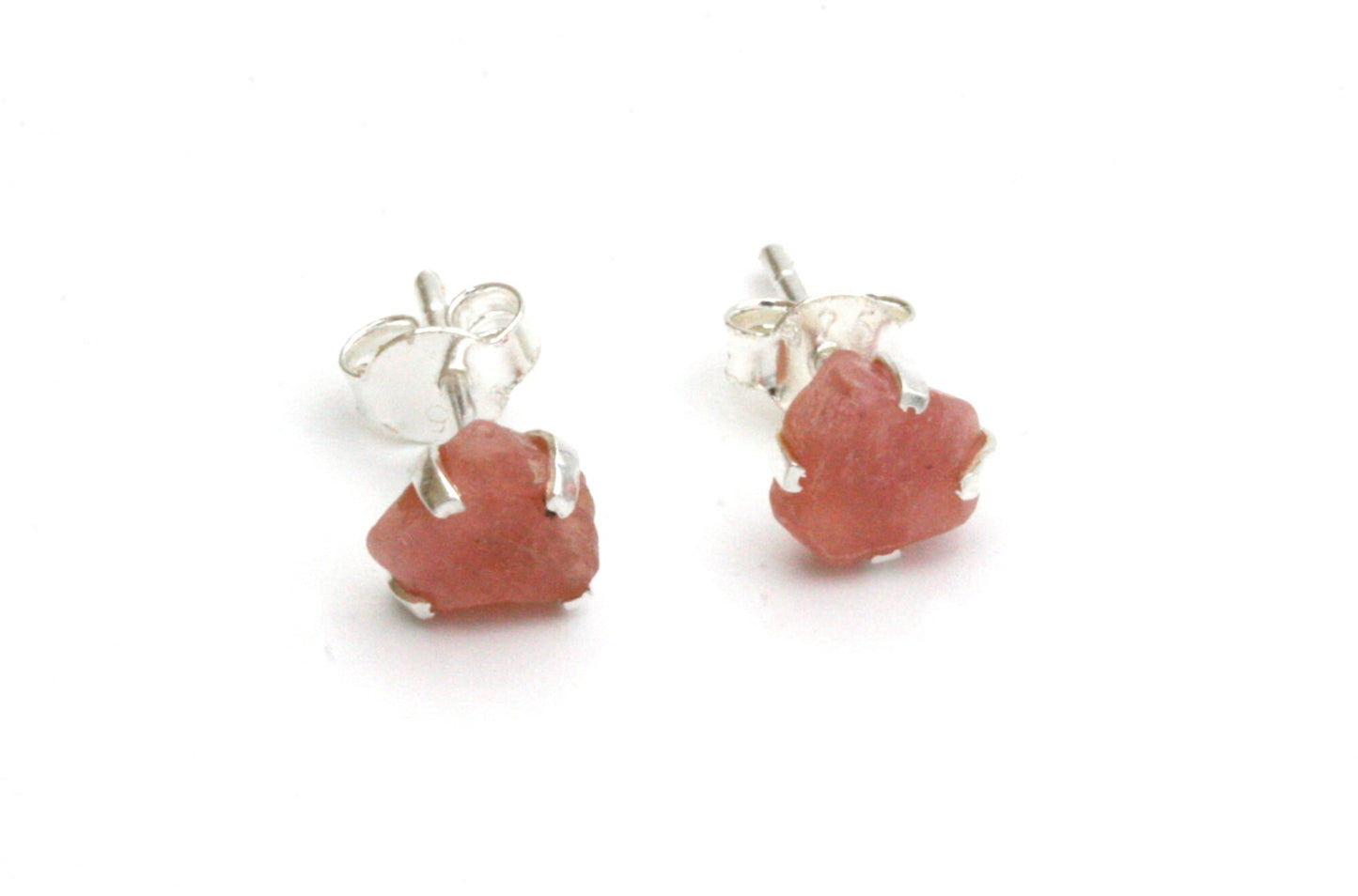 Raw Rhodochrosite Stud Earrings