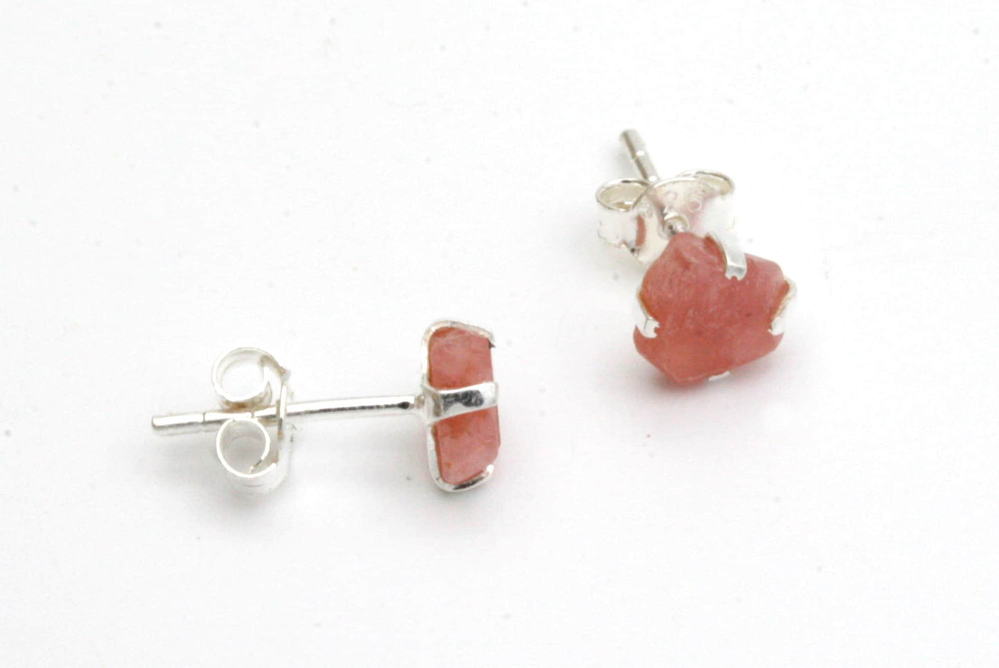 Raw Rhodochrosite Stud Earrings