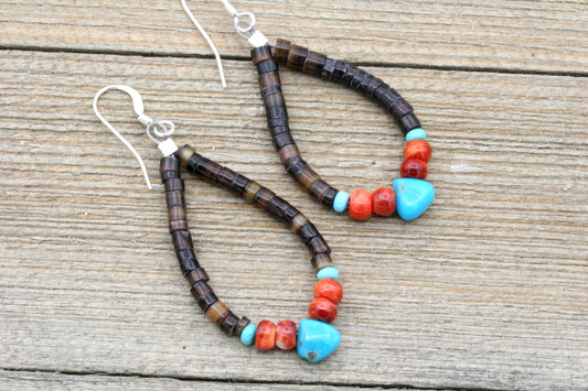 Southwestern Hoop Earrings with Turquoise and Coral