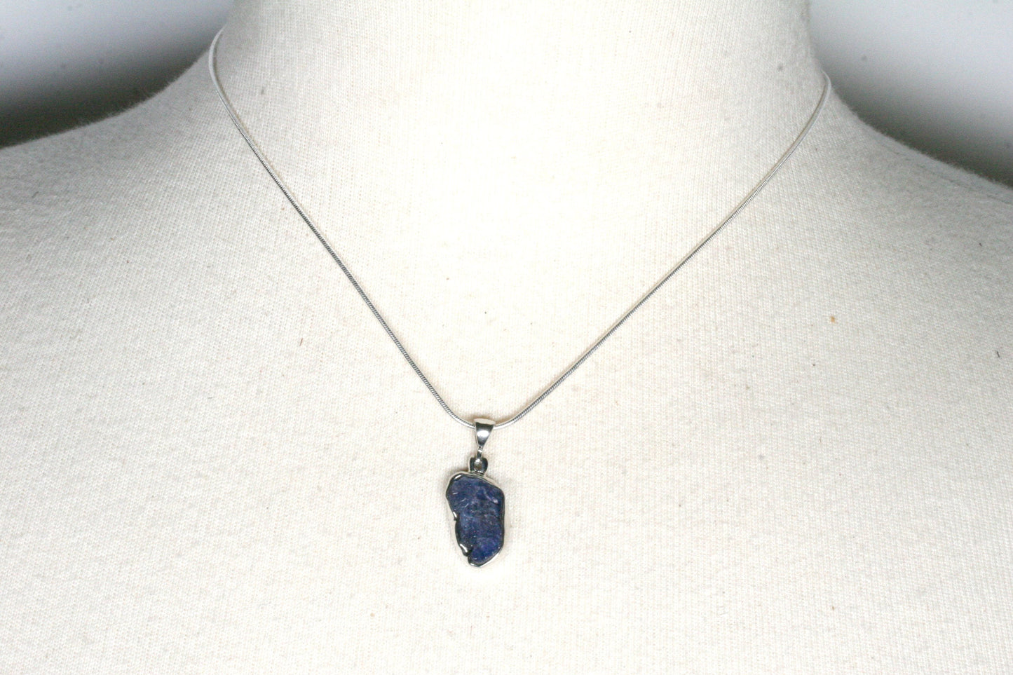 Raw Sapphire Necklace in Sterling Silver