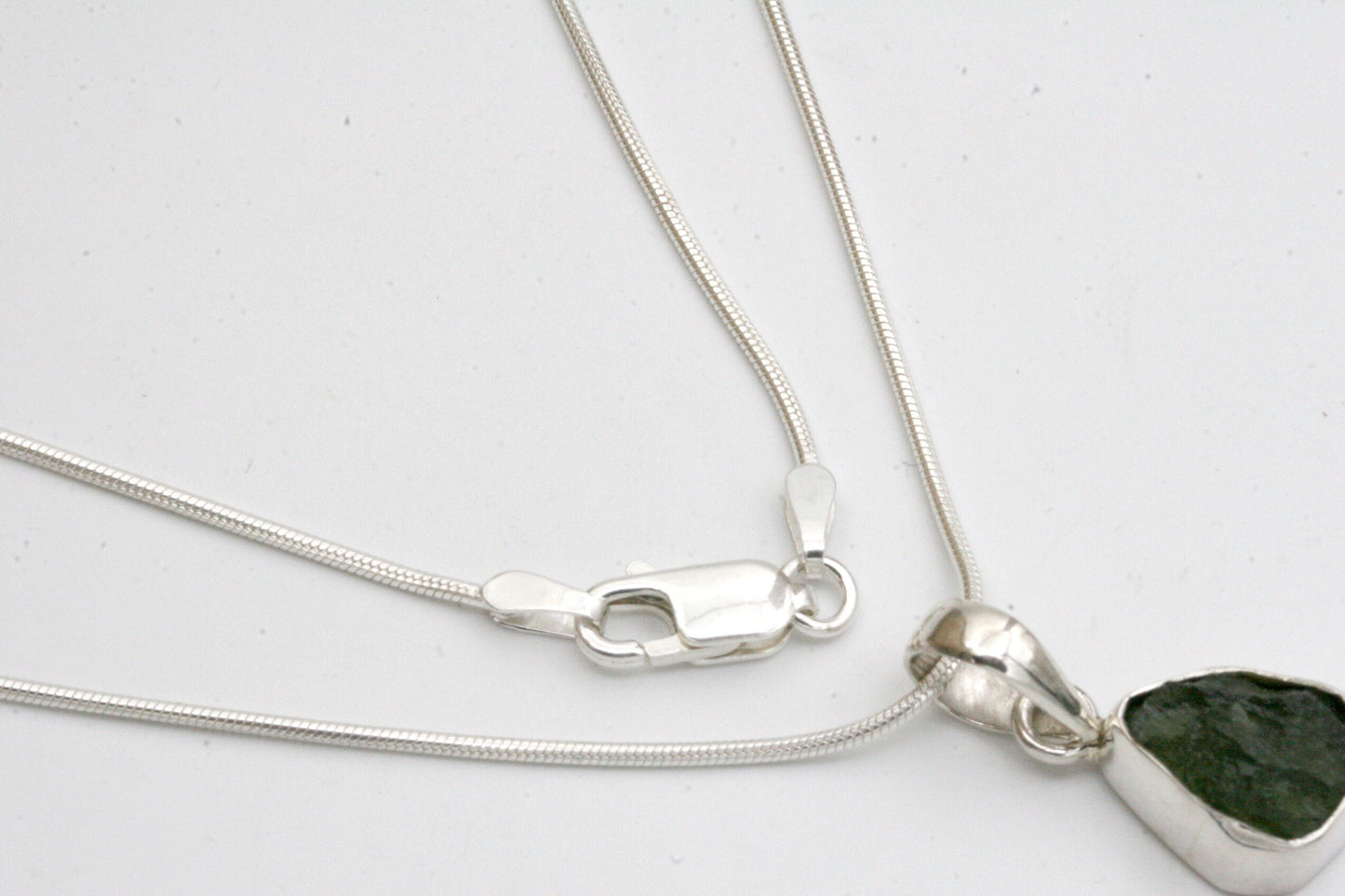 Natural Moldavite Necklace in Sterling Silver