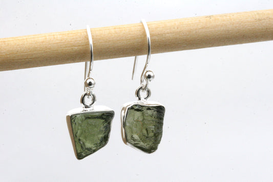 Freeform Moldavite Drop Earrings in Sterling Silver