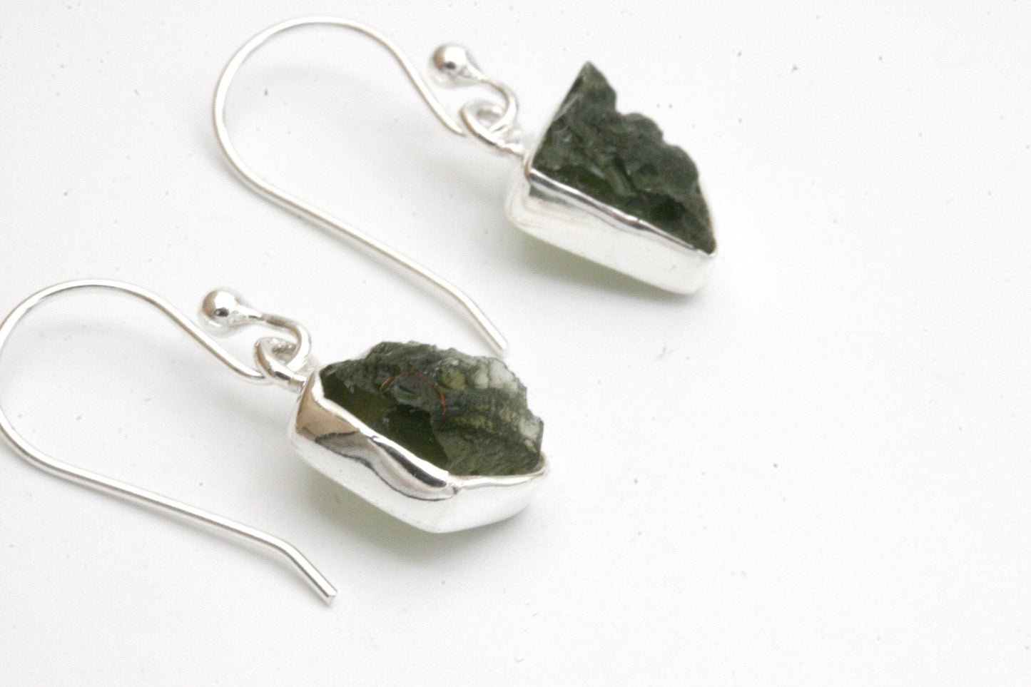 Freeform Moldavite Drop Earrings in Sterling Silver