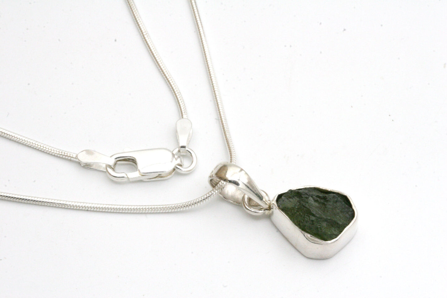 Natural Moldavite Necklace in Sterling Silver