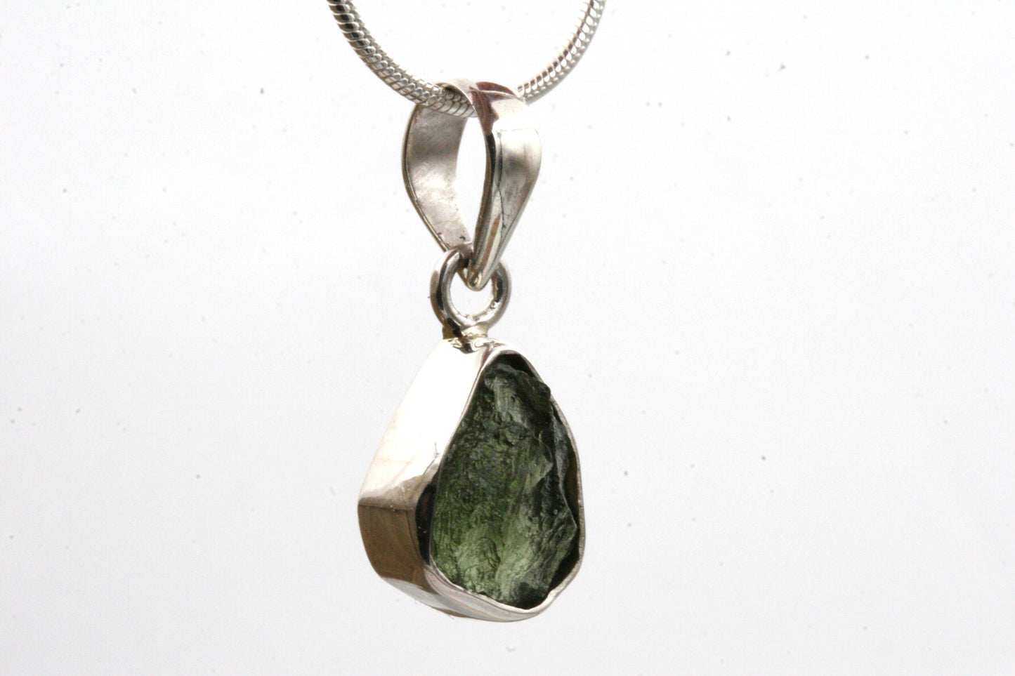 Natural Moldavite Necklace in Sterling Silver
