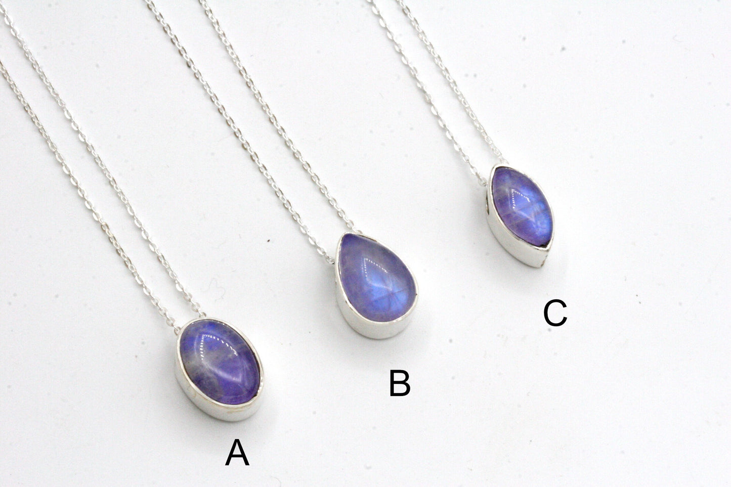 Blue Moonstone Slider pendant in Sterling silver