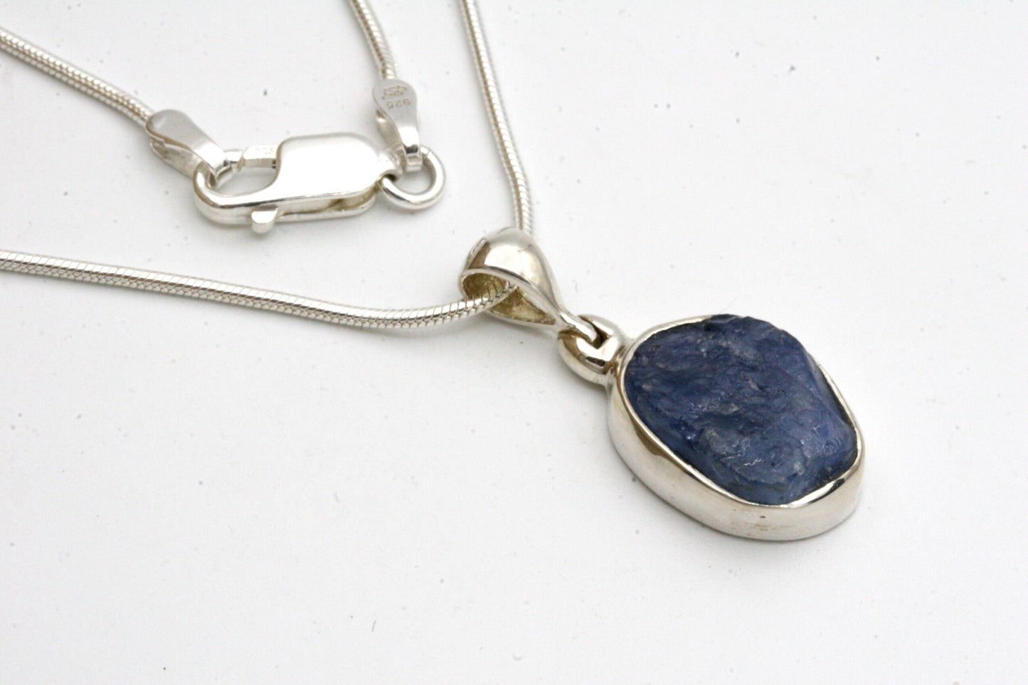 Raw Sapphire Necklace in Sterling Silver
