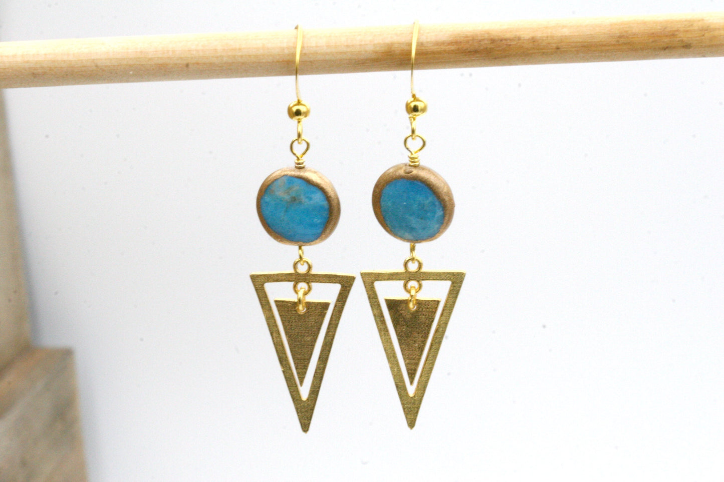 Gold Triangle Earrings with Turquoise