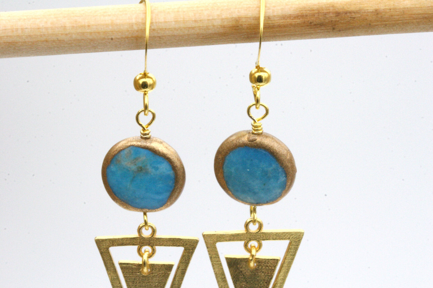 Gold Triangle Earrings with Turquoise