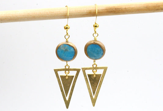 Gold Triangle Earrings with Turquoise