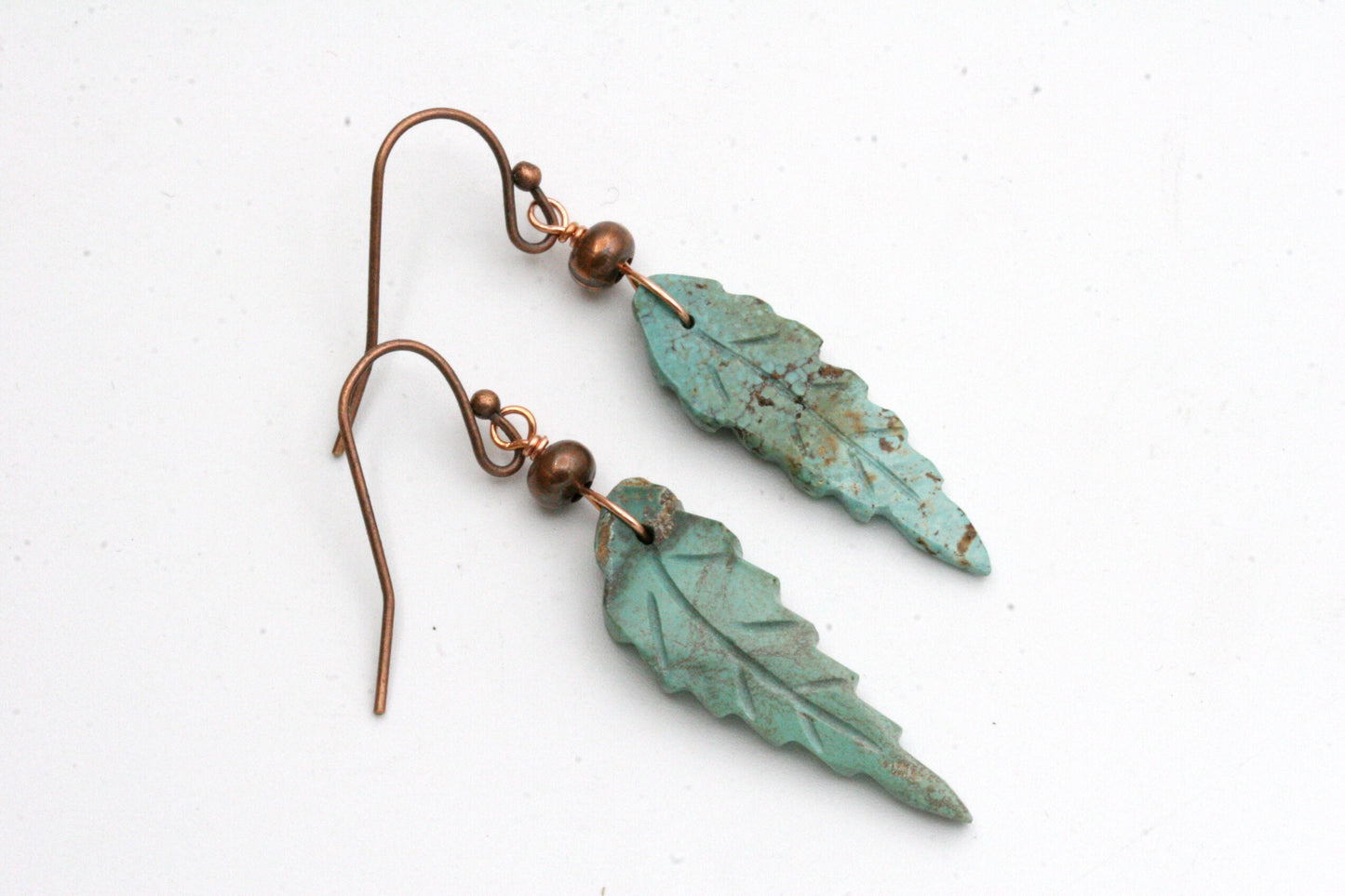 Carved Turquoise Feather Earrings
