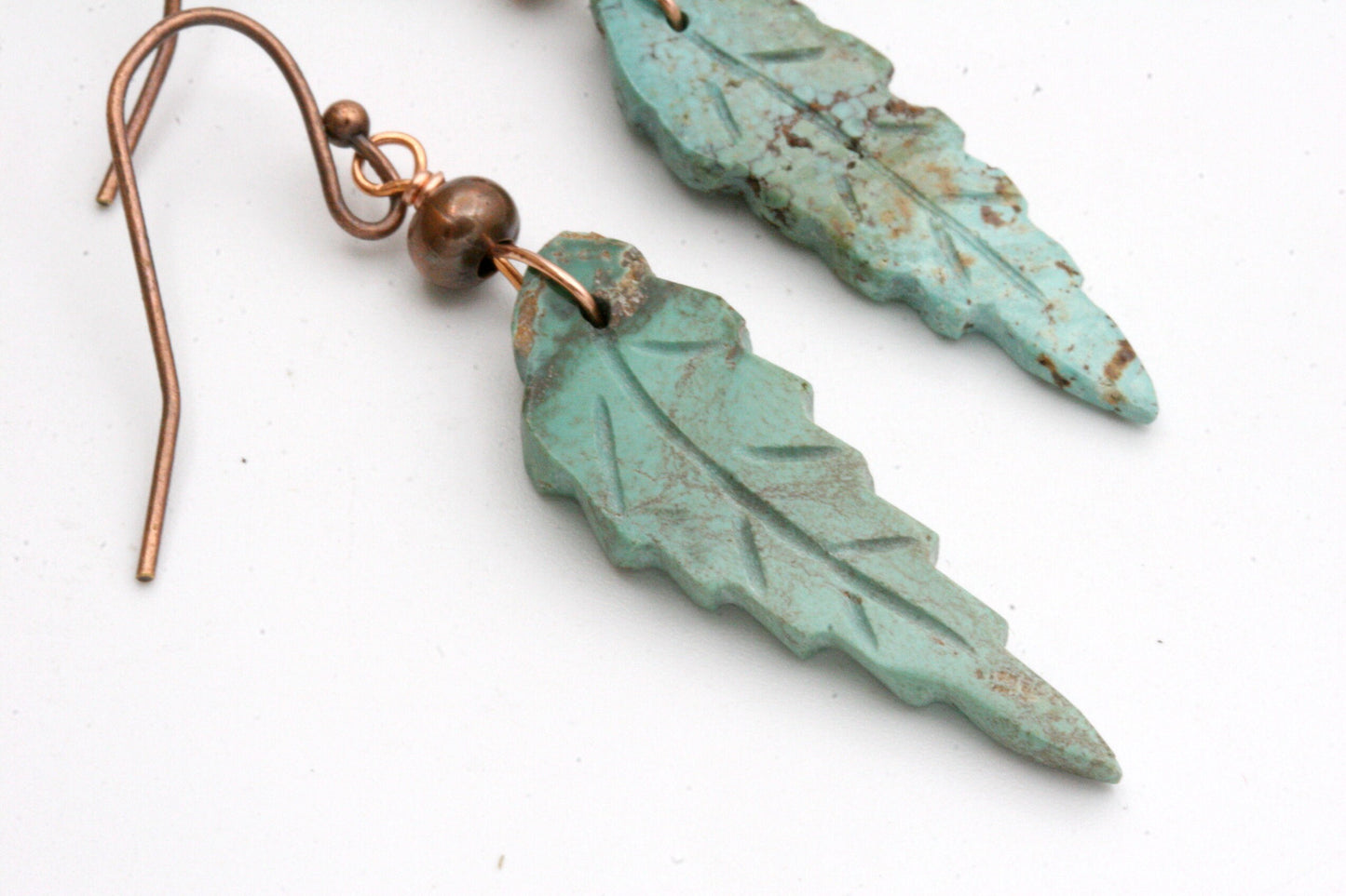 Carved Turquoise Feather Earrings