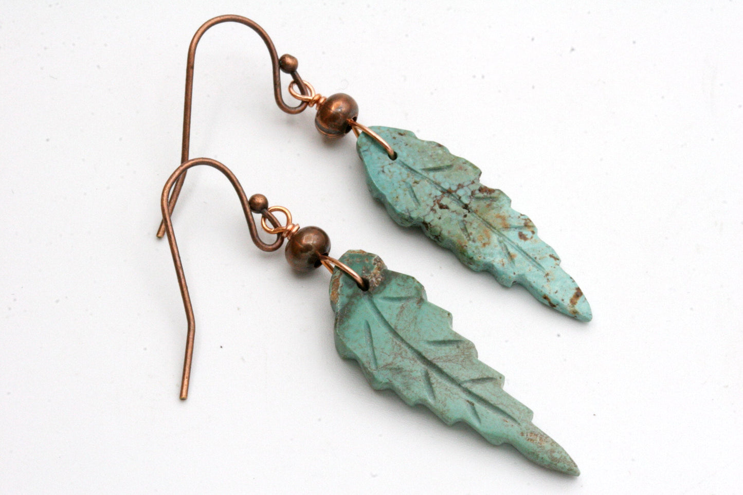 Carved Turquoise Feather Earrings