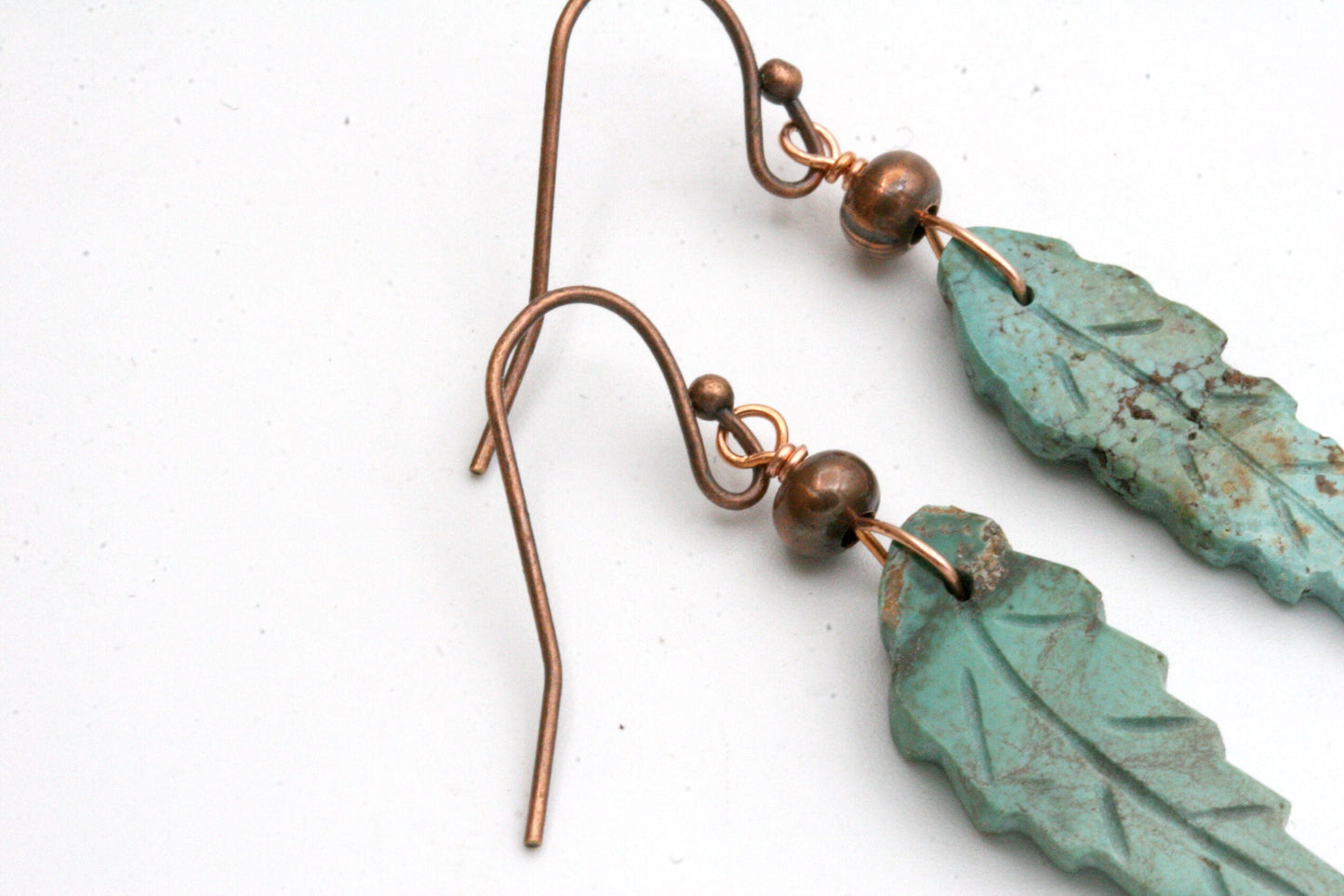 Carved Turquoise Feather Earrings