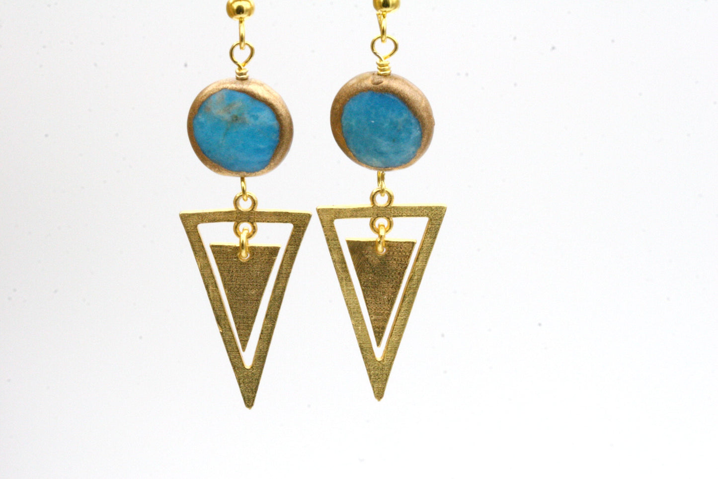 Gold Triangle Earrings with Turquoise