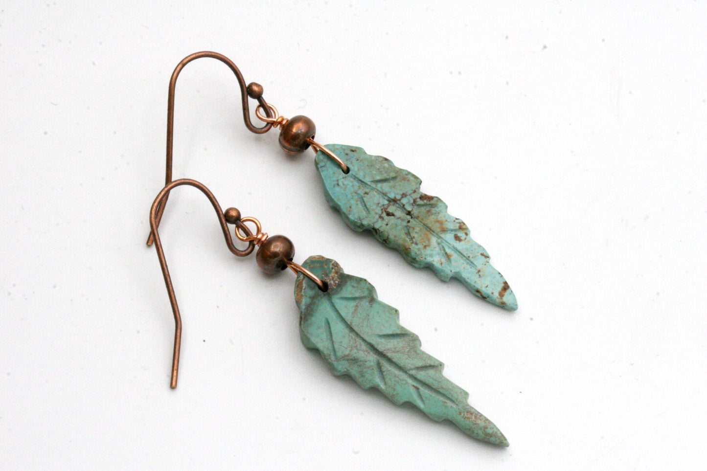 Carved Turquoise Feather Earrings