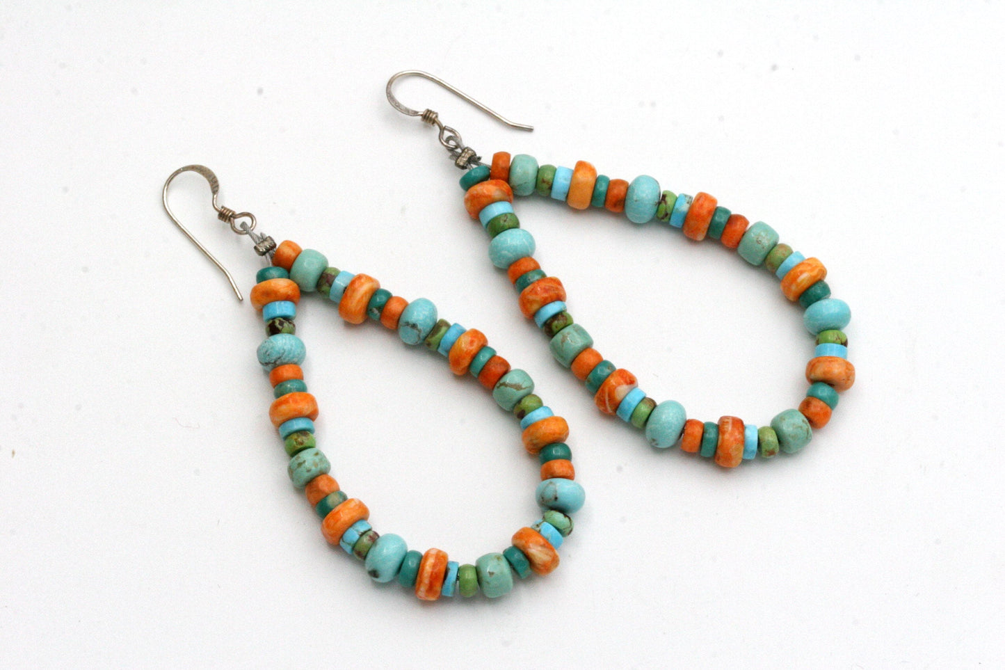 Southwestern Turquoise and Coral Hoop Earrings