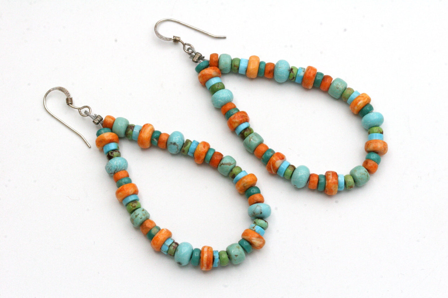 Southwestern Turquoise and Coral Hoop Earrings