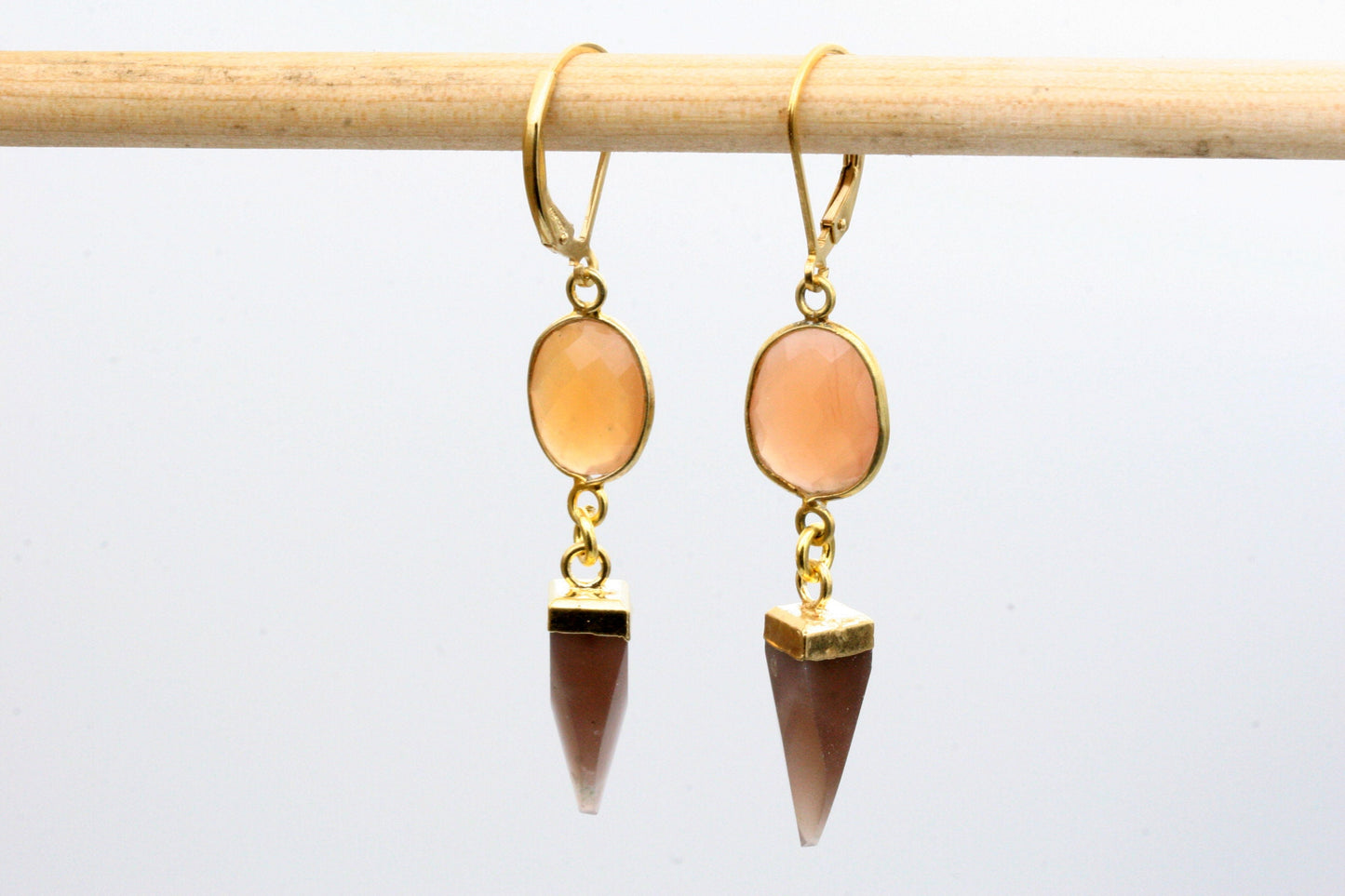 Peach Moonstone Drop Earrings with Gold Vermeil