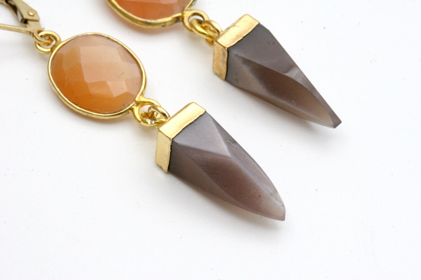 Peach Moonstone Drop Earrings with Gold Vermeil