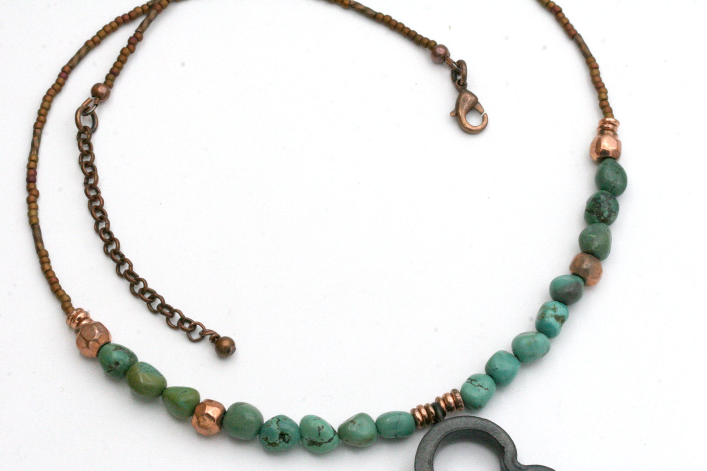 Horse Shoe Nail Necklace with Copper and Turquoise
