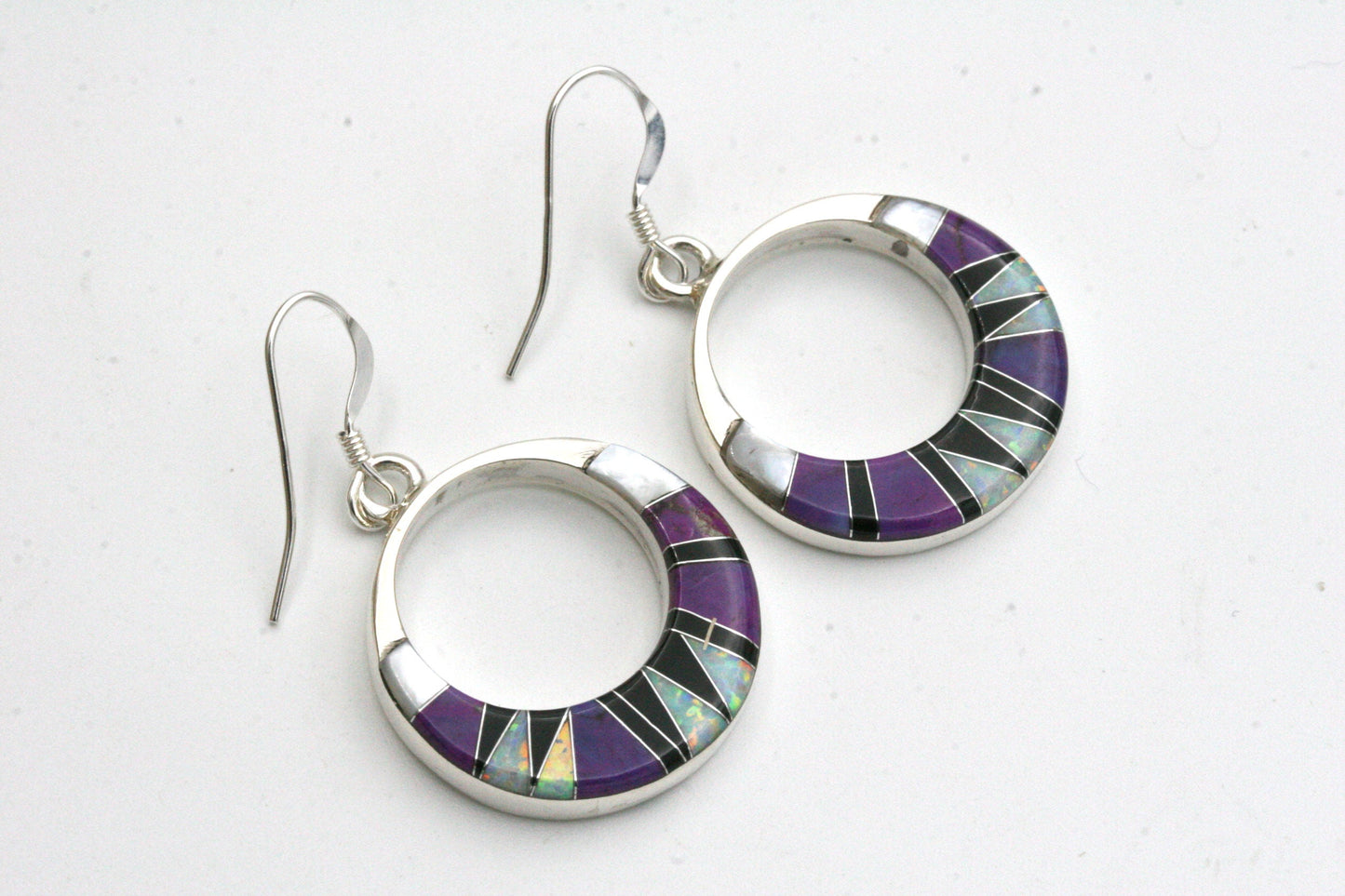 Sterling Silver Hoop Earrings with Purple Inlay