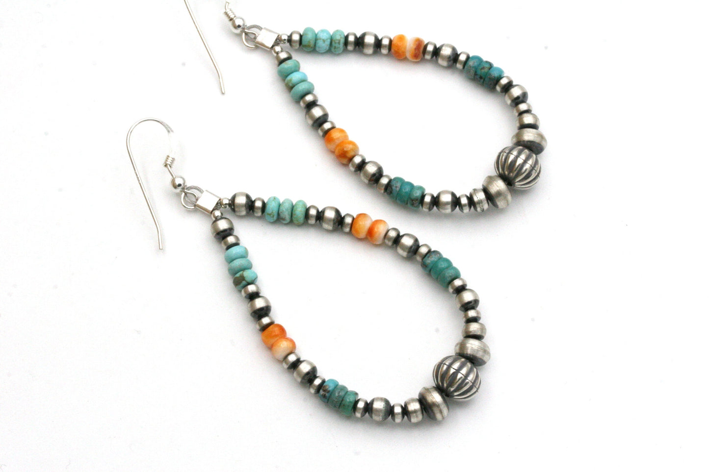 Navajo Pearl Hoop Earrings with Turquoise and Shell