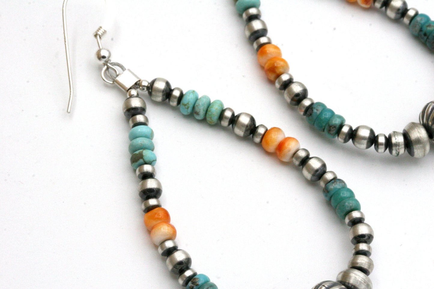 Navajo Pearl Hoop Earrings with Turquoise and Shell