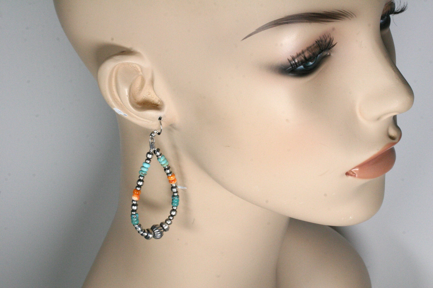 Navajo Pearl Hoop Earrings with Turquoise and Shell