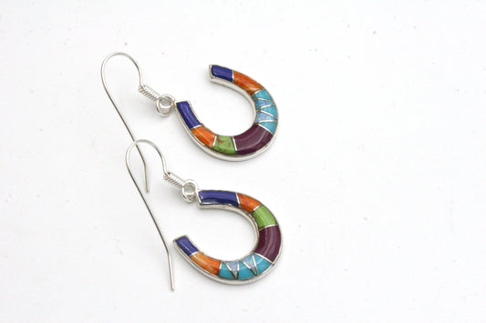 Colorful Inlay Horse Shoe Earrings