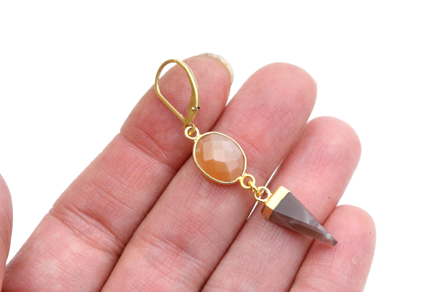 Peach Moonstone Drop Earrings with Gold Vermeil