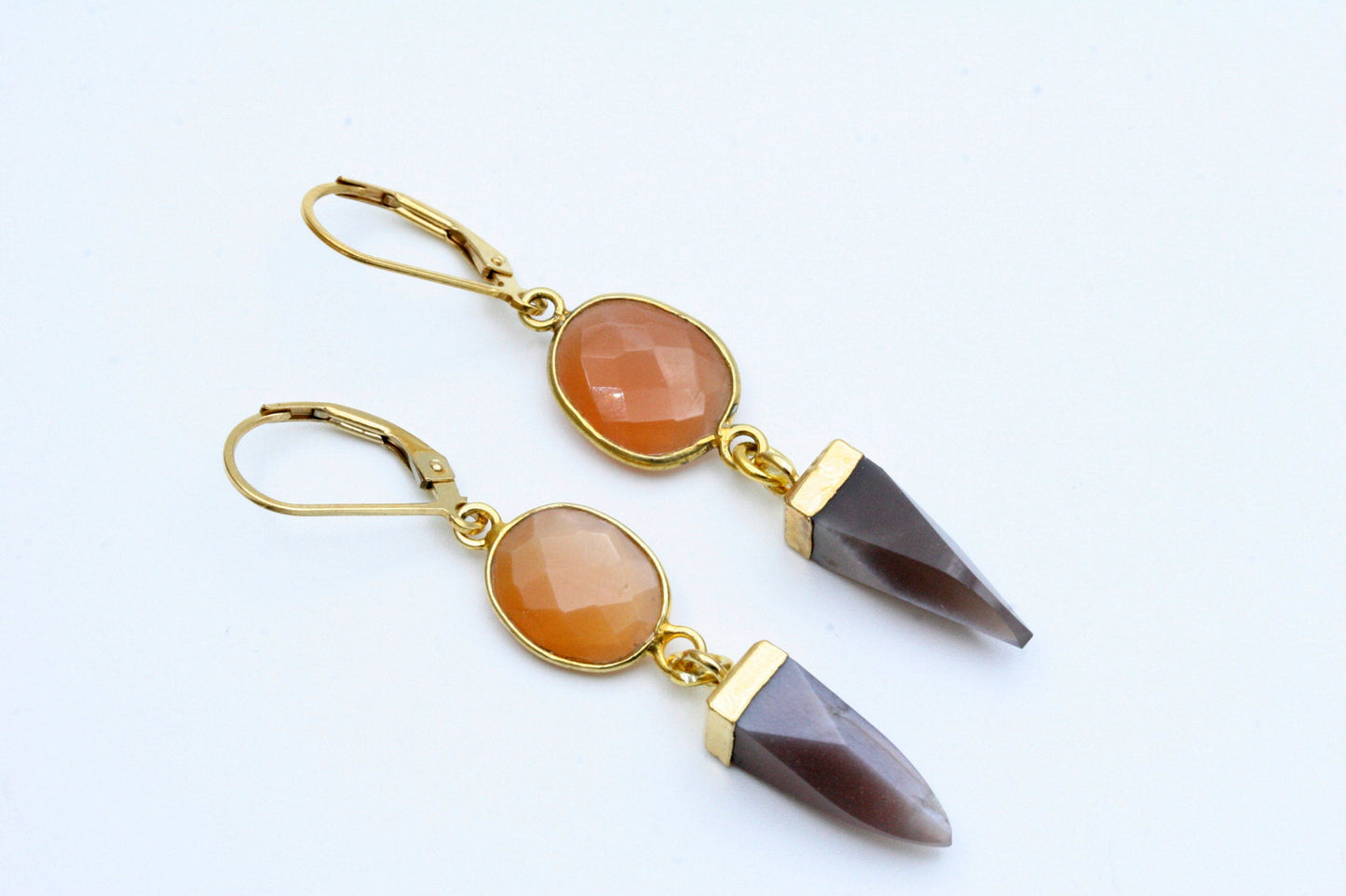 Peach Moonstone Drop Earrings with Gold Vermeil