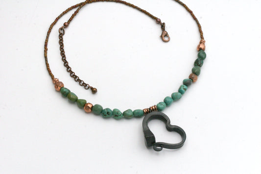 Horse Shoe Nail Necklace with Copper and Turquoise
