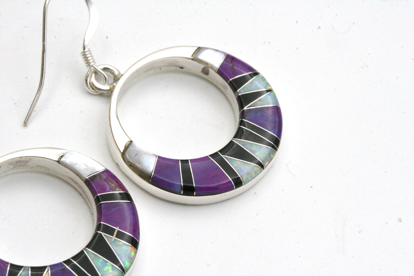 Sterling Silver Hoop Earrings with Purple Inlay