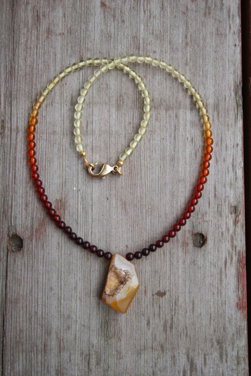 Rustic Amber Necklace with Druzy Crystal