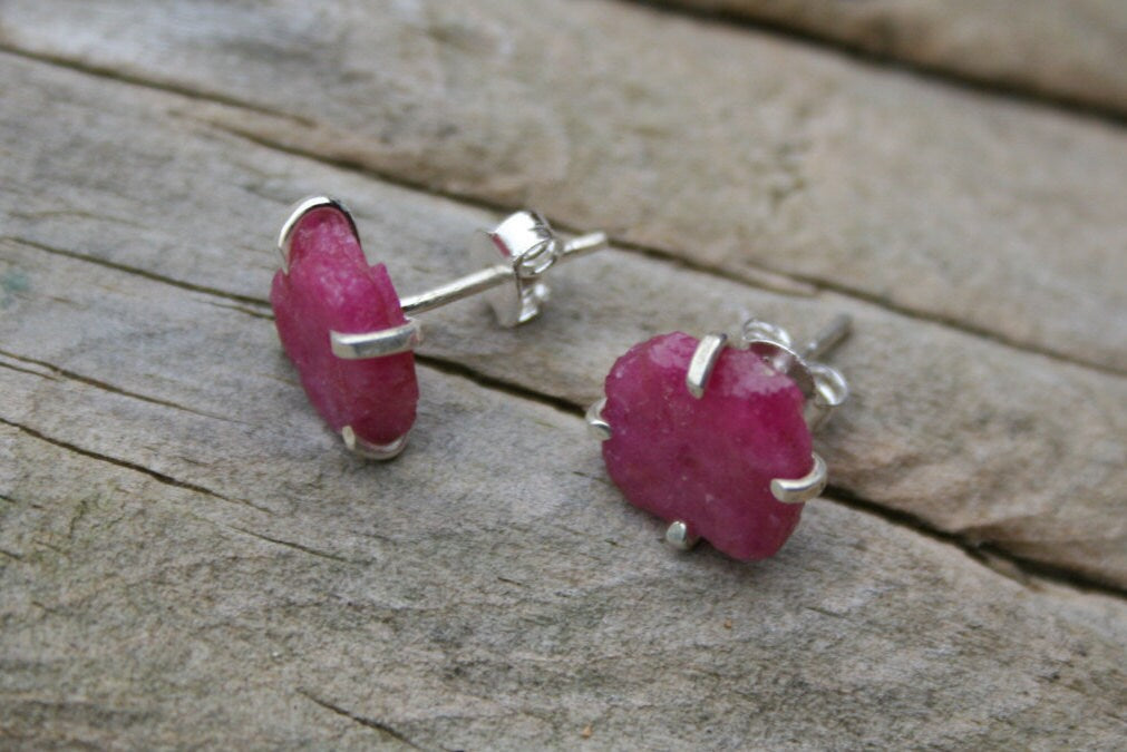 Raw Ruby Stud Earrings