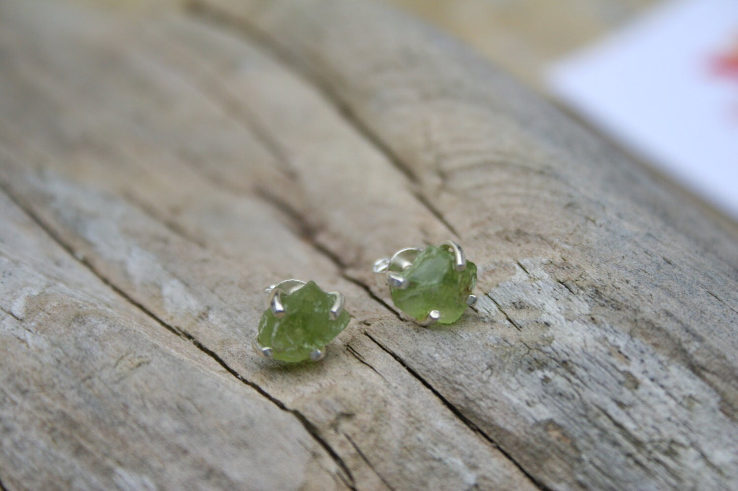 Raw Peridot Stud Earrings