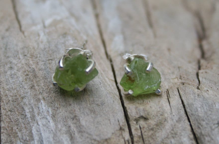 Raw Peridot Stud Earrings