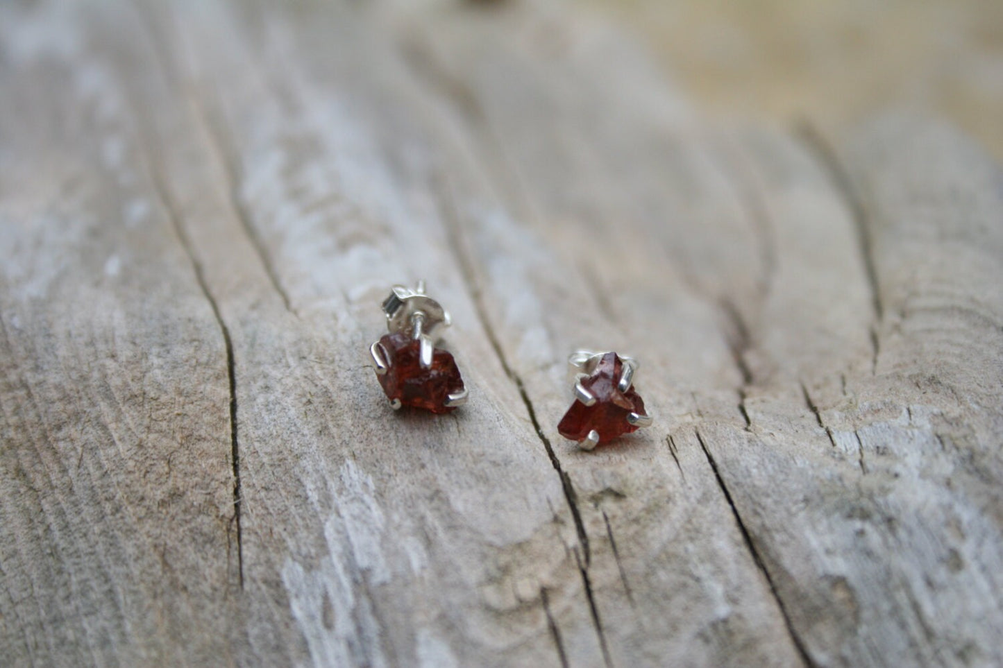 Raw Garnet Stud Earrings