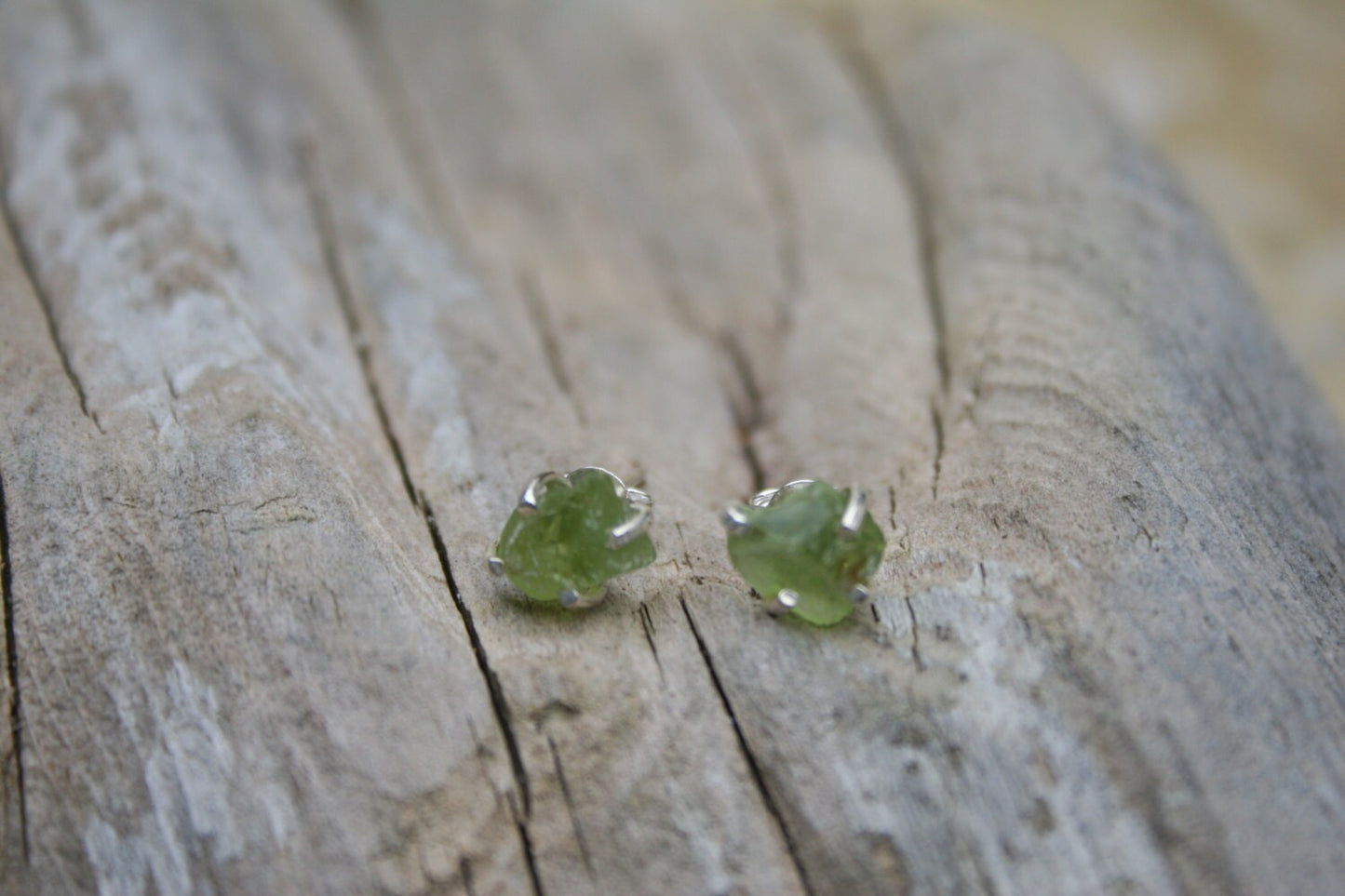 Raw Peridot Stud Earrings