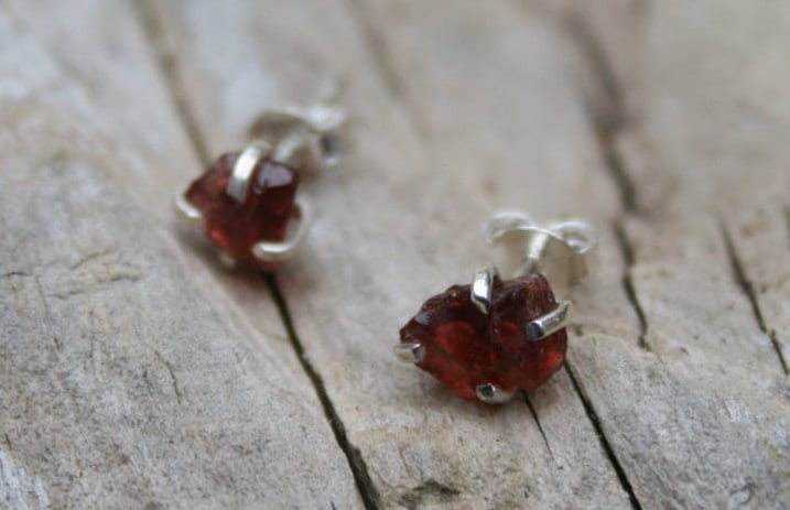 Raw Garnet Stud Earrings