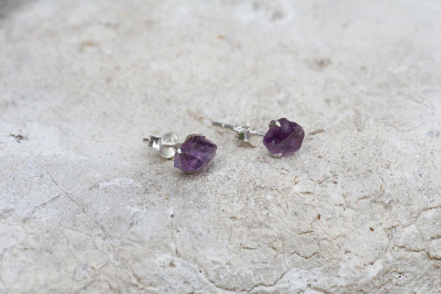 Raw Amethyst Stud Earrings