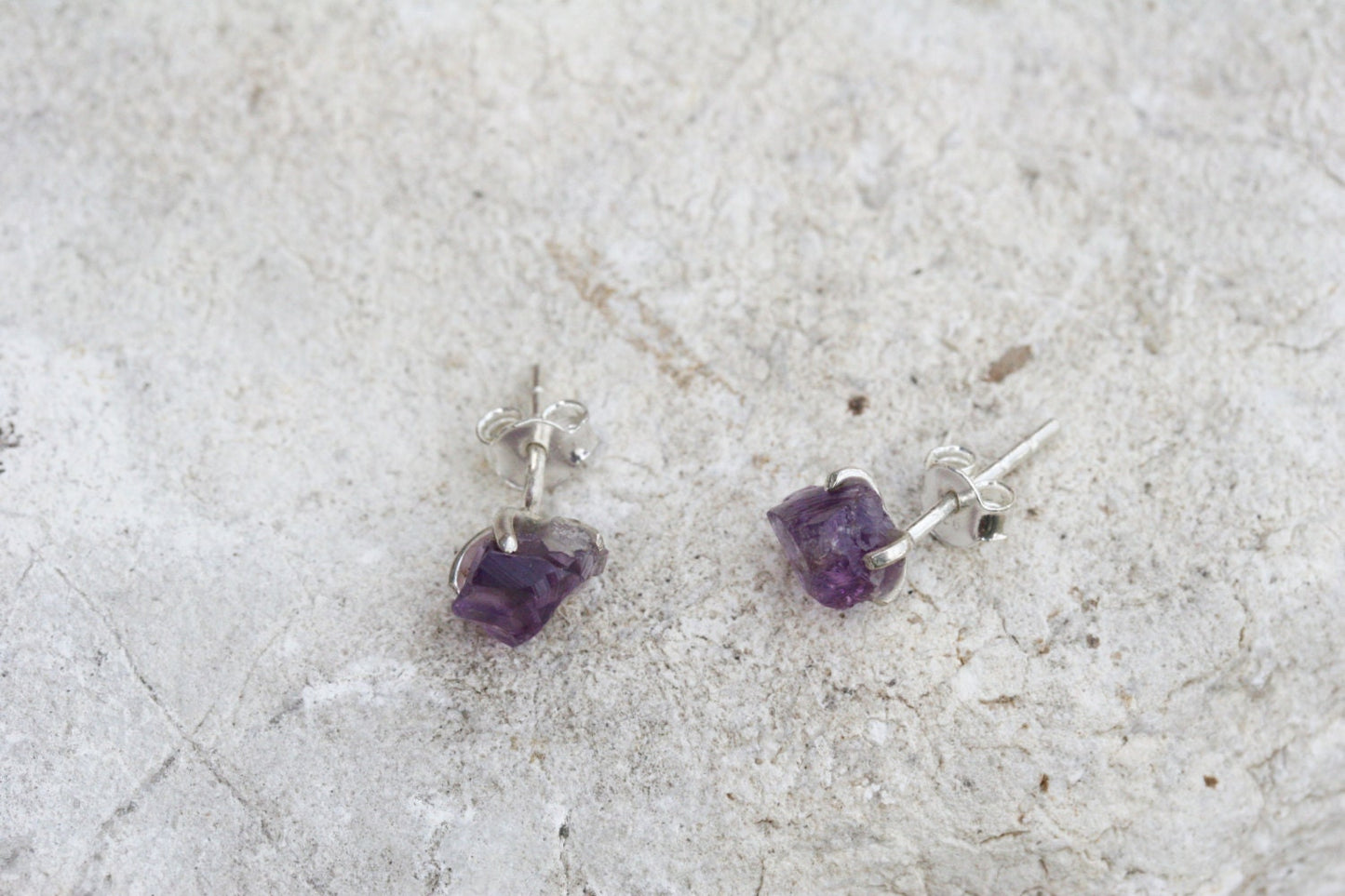 Raw Amethyst Stud Earrings