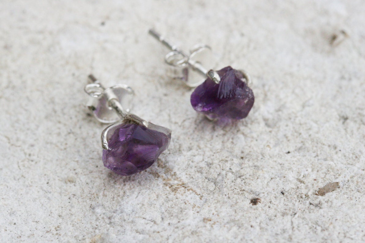 Raw Amethyst Stud Earrings